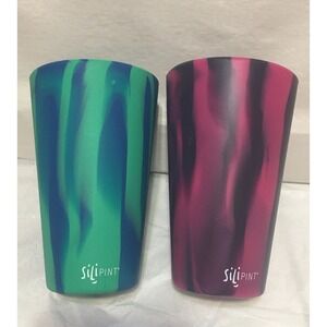 Silipint Silicone‎ Cups Set 16oz 2 Tye dye,2 Solid Blue Green Pk  Purple,4 Cups